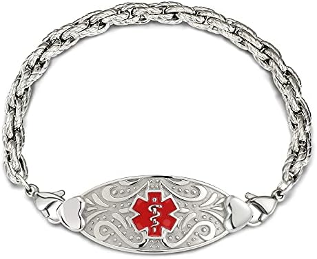 Custom Medical Alert Bracelet for Women with Free Engraving,Personalized Emergency Identification Bracelet Waterproof Diabetic Women's Medical Alert ID Bracelet,6.0 to 9.0 Inches