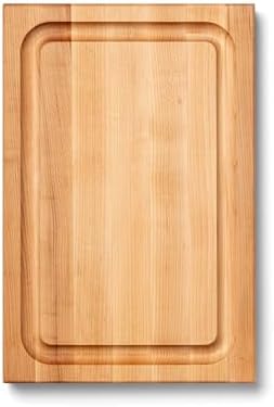 John Boos BBQ Series Rectangular Wooden Maple Cutting Board 18”x12” – 1.5” Thick, 8.5-lb Reversible Butcher Block with Juice Groove, Edge-Grain & Finger Grips– Made in the USA