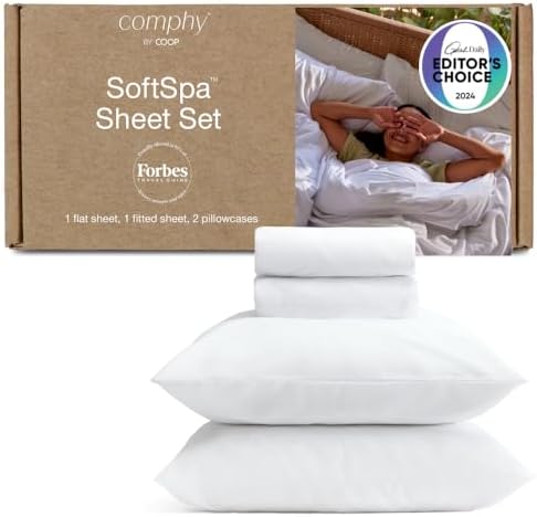 Coop Home Goods Comphy SoftSpa Bed Sheet Set of 4 Pieces, White Queen, Super Soft Queen Sheets, Flat and Fitted, Luxury Spa and Hotel Quality Bed Sheets and Pillowcase Set
