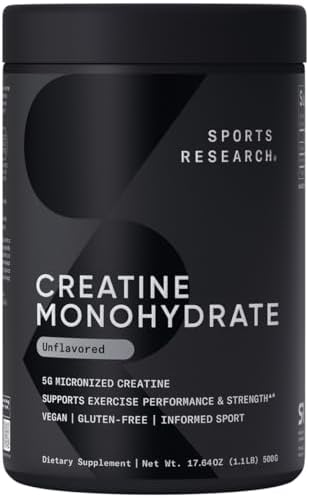 Sports Research Creatine Monohydrate - Gain Lean Muscle, Improve Performance and Strength and Support Workout Recovery - 5 g Micronized Creatine - 1.1LBS