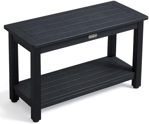 30'' Waterproof Shower Stool, Poly Lumber Shower Bench Seat for Shaving Legs, HDPS Plastic Bath Chair Seat, Non-Slip & No Maintenance, Black, Weight Capacity 700LBS (30 x 13 Inches)