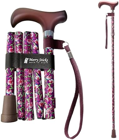 Merry Sticks Lightweight Foldable Walking Canes for Women and Men, Adjustable & Collapsible Walking Stick for Seniors, Balancing Mobility Aids, Ergonomic Handle & Wrist Strap - Purple Morris