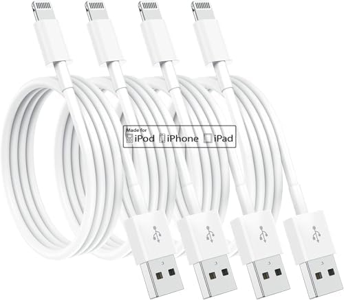 4 Pack [Apple MFi Certified] Apple Charging Cables 6ft, iPhone Chargers, Lightning Fast iPhone Charging Cord for iPhone 12/11/11Pro/11Max/ X/XS/XR/XS Max/8/7, ipad(White)