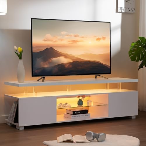 TV Stand for 75+ inch TV, LED TV Stands for Living Room,White TV Stand,Long TV Stand for Living Room, Modern TV Stand with Storage Bedroom,Home Office