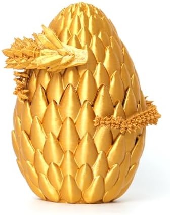 3D Printed Dragon Egg - Gold - Surprise Egg with 12" Flexible Crystal Dragon Inside, Mythical 3D Printed Gift Toy, Desk Executive Pet, Figurine Decor for Christmas, Birthday, Easter