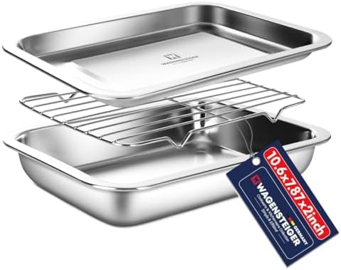 Stainless Steel Food Prep Container with Rack & Lid (Tray) 1.8 Quart / 2inch Depth, Catering Pans, Restaurant Pan, Buffet Party Pan, For Oven Roasting, Casserole (1301/No1)