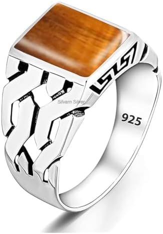 Solid 925 Sterling Silver Rectangle Shape Gemstone Men Signet Rings, Beautiful Handcrafted Anniversary, Christmas Gift for Fathers, Son, Boyfriend, Friend