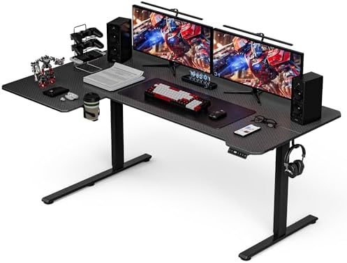 71 Inch L Shaped Standing Desk Adjustable Height,Gaming Electric Corner Standing Desk, Sit Stand Computer Table with Reversiable Splice Board, Black Carbon