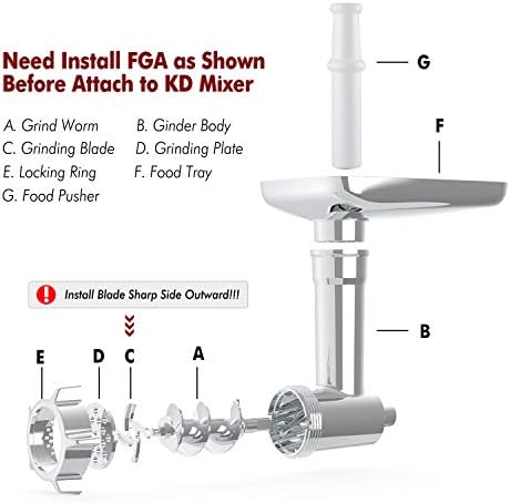 Meat Grinder Attachment for KitchenAid Stand Mixers, Accessories Included 3 Sausage Stuffer Tubes and 4 Grinding Plates, Metal Food Grinder Accessories by iVict