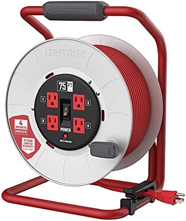 CRAFTSMAN Contractor Edition Retractable Extension Cord Reel 75 Ft. With 4 Outlets & Heavy Duty 12AWG SJTW Cable