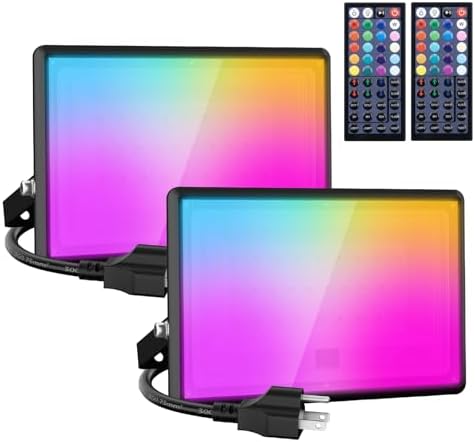 50W LED Flood Light Outdoor, 2700K Warm White RGB Flood Lights with Remote, DIY Color Changing Outdoor Lights, IP66 Waterproof Uplights for Events, Uplighting for Christmas, LED Stage Lights 2 Pack