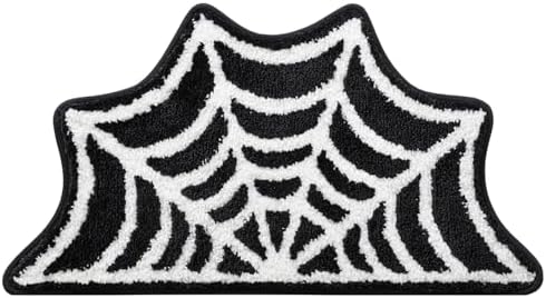Spider Web Bath Mat 16x30 Inch Black, Soft and Absorbent Tufted Gothic Halloween Bathroom Rug Non Slip Washable, Gothic Bathroom Decor Rug Holiday Decorations