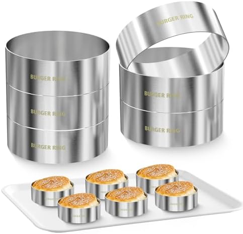 Hamburger Bun Rings, Burger Mold, 4.2 inch Large Ring Molds for Cooking, Set of 6, Nonstick, Made of Food Grade 304 Stainless Steel, Cooking Rings for Fried Eggs, Crumpets, Pancakes, Muffins and More