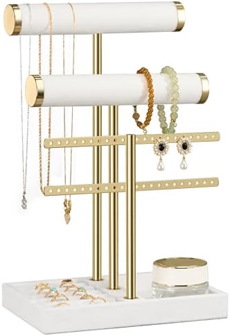 3 Tier Bracelet Holder Display - Detachable T Bar White Velvet Bracelet Holder, Jewelry Holder Organizer for Bracelet, Necklace, Earrings, Rings