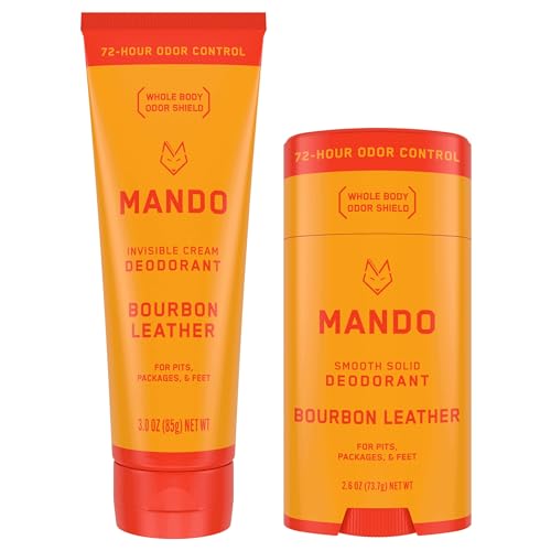 Mando Bourbon Leather Body Deodorant - 72 Hour Odor Control, Aluminum Free, Baking Soda Free - 3.0 Oz Tube and 2.6 Oz Solid Stick