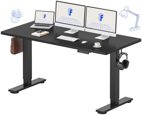 FLEXISPOT Standing Desk Electric Height Adjustable Desk with 63 x 24 Inches Splice Board, Ergonomic Memory Controller, Black Top + Black Frame