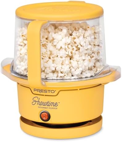 Presto 05206 Showtime Gourmet Oil Popcorn Popper - 9-Cups, Built-In Serving Bowl, Compact Design, Ceramic Nonstick, PFAS Free, Yellow
