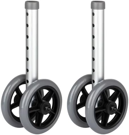 2 Pack Universal Dual-Wheel for Walkers - 5 Inches Replacement Front Walker Wheels, All Terrain Drive Walker Wheels, Wear-Resistant PU Tires, Anti-Slip, and Durable ABS Wheel Hub, Grey
