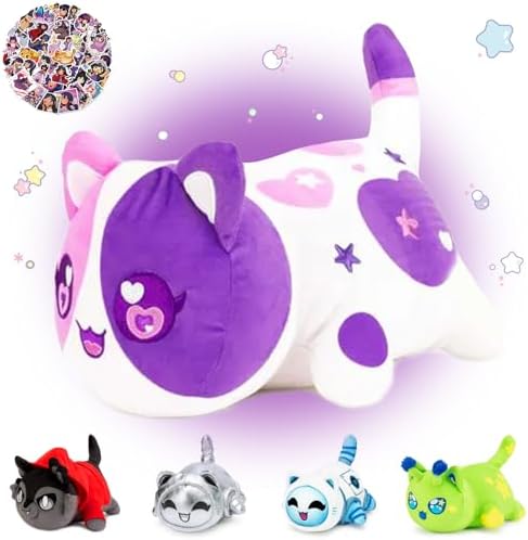 61-PCS丨Aplushuman Cat Plush + 60-Sticker - Alien Invasion Cat Collection - 100% Embroidered Plushie - Cat Stuffed Animal Collectible (Aplushuman Cat)