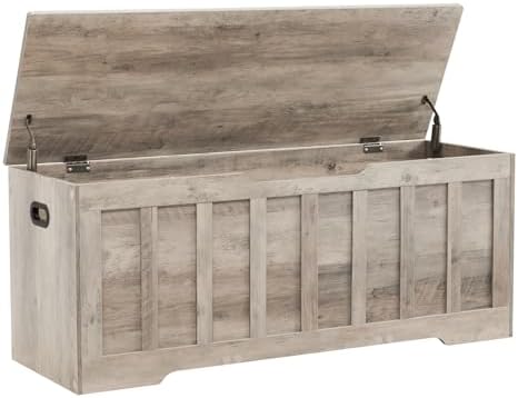 47.2" Storage Chest Extra Large,Storage Trunk with 2 Safety Hinges,Wooden Storage Bench,Shoe Bench,47.2x15.7x19.1 Inch,Easy Assembly,Storage Bench for Bedroom,Living Room,entryway(Greige).