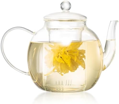 1530 ml/52 oz Large Glass Teapot with Removable Infuser, Clear Tea Kettle Stovetop Safe for Loose Leaf and Blooming Tea, Tea Lover's Choice