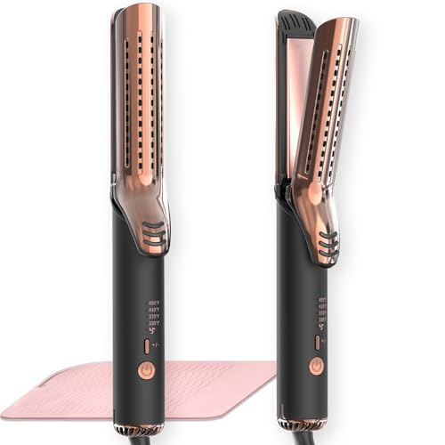 Dual-Voltage Curling Iron - 360° Airflow Styler Curling Iron 1 1/2 inch, Titanium Hair Straightener and Curler 2 in 1 for Women, for Lasting Curls, 4 Temps, Europe Travel 110V-240V