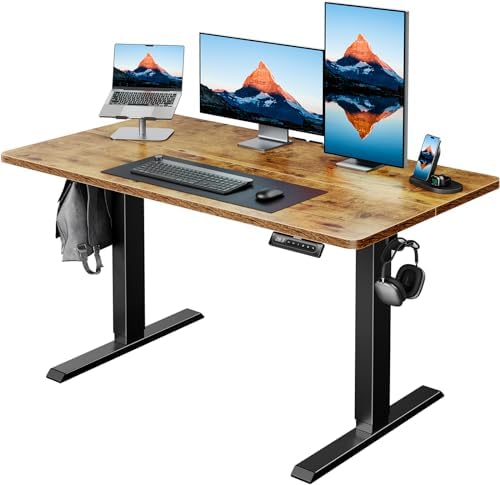 HUANUO 48" x 24" Electric Standing Desk Adjustable Height, 4 Memory Height Settings, Headphone Hook, Cable Manager, Sit Stand Up Desk for Home Office & Computer Workstation, Vintage Brown
