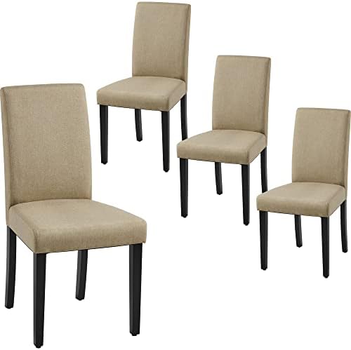 Yaheetech Dining Chairs Set of 4 Fabric Parson Upholstered Kitchen Chairs with Padded Seat and Solid Wood Legs for Dining Room/Restaurant, Armless Design, Khaki