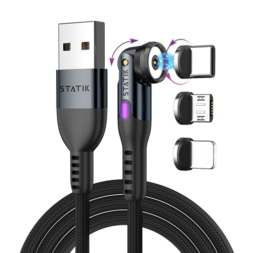 Statik 360 Rotating Magnetic Charging Cable - 3FT/1M USB C Charger, 3 ...