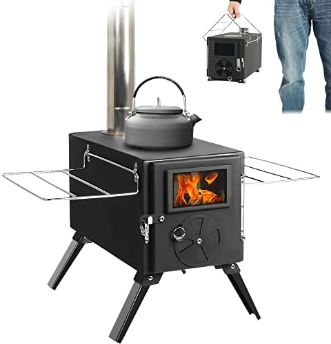 HOPUBUY Wood Stove Hot Tent Stove, Portable Camping Wood Burning Stove for Outdoor Cooking, Small Wood Stove with 7 Stainless Chimney Pipes and Tent Stove Jack