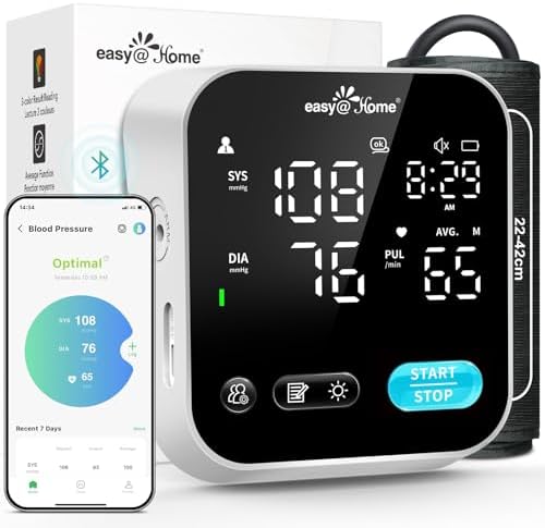Blood Pressure Monitor for Home Use – Easy@Home Smart BP Machine with Free MyHeartPal App, Automatic Blood Pressure XL Cuff, LED Screen & Voice Function, Supports Apple & Android Devices | EBP-703T