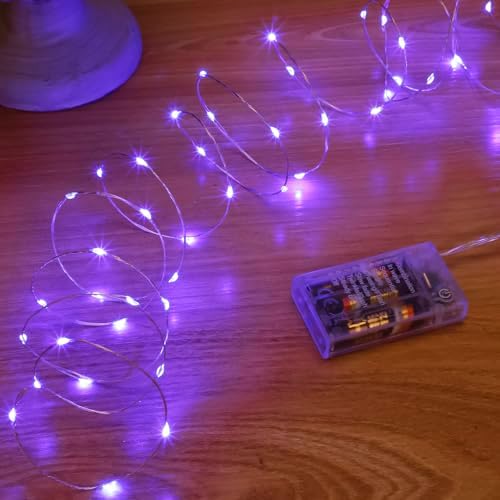 Light Purple Fairy Lights Battery Operated (Included), 8 Modes & Auto Timer, 16FT 50Led Mini Twinkle Lights, Waterproof Battery Operated Lights for Party Bedroom Christmas