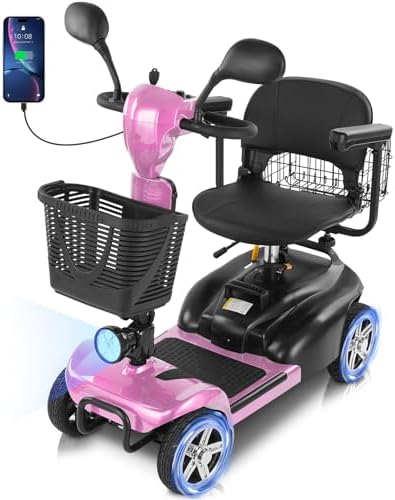 15/30 Miles 4 Wheels Mobility Scooter for Adults&Seniors Up to 300LBS, 350W Electric Powered Wheelchair Device w/Extended Battery, Dual Baskets, Rotating Seat, USB Charging