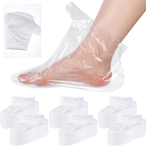 1500 Pcs Disposable Plastic Foot Covers for Feet Paraffin Bath Liners for Foot Pedicure Foot Moisturizing Socks Spa Feet Care Hot Wax Therapy Booties Bags Covers with Stickers for Snug Closure