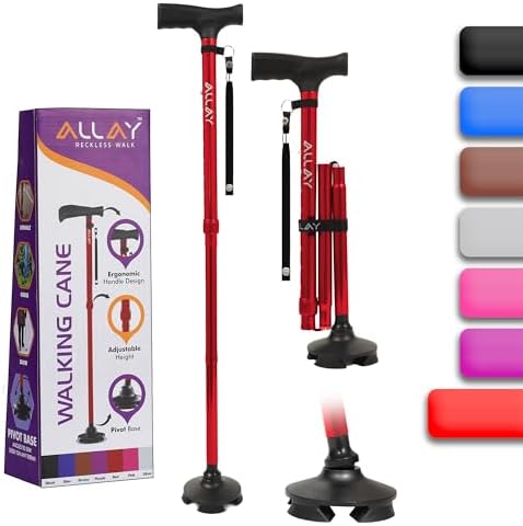 Allay Walking Cane for Men & Women - Foldable, Adjustable, Collapsible Walking Canes for Seniors Balance, Free Standing, Pivot Tip, Heavy Duty, with Travel Bag | Walking Sticks for Seniors & Adults