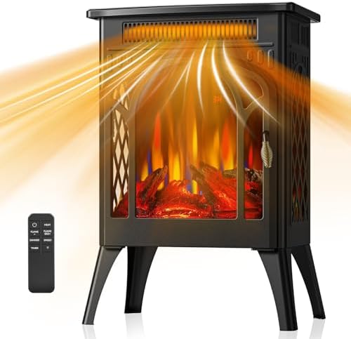 Electric Fireplace Stove, 1500W, Fast Heating, X Infrared Fireplace Heater with Remote Control, 8H Timer, Freestanding Stove with Adjustable 3D Flame Overheat Protection, Indoor Fireplace