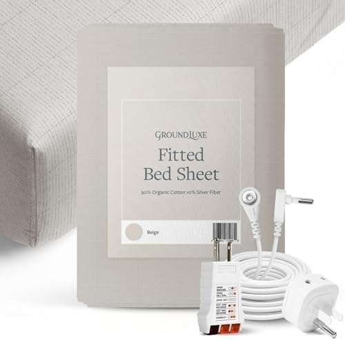 Groundluxe Organic Grounding Sheets - King Size Fitted Earthing Sheet, Complete Set with Cord & Outlet Tester
