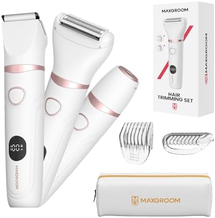 Bikini Trimmer for Women, 3-in-1 Waterproof Electric Shaver, Cordless Pubic & Body Hair Trimmer, Facial Shaver, Easy-Clean Razors with Ceramic Blade, Type-C Rechargeable, Led Display