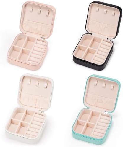 4pack/PU Leather Travel Jewelry Case, Mini Jewelry Box, Small Jewelry Organizer Portable Display Storage Case for Rings Earrings Necklace Bracelet Bangle, for Girls Women (4 Color)
