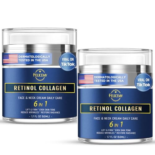 6-in-1 Face Cream for Men, Mens Face Moisturizer, Anti-Aging Face Cream for Men with Retinol Collagen & Hyaluronic Acid, Eye Bags & Dark Spot Remover, After Shave Lotion 2-Pack