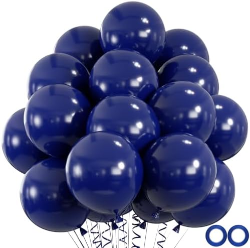 100pcs Navy Blue Balloons, Helium Quality 12 inch Dark Blue Latex Party Balloons for Birthday, Graduation, Christmas, Father's Day Party Decor (66ft Ribbons)