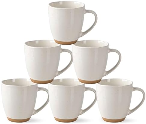 AmorArc 12oz Ceramic Coffee Mugs set of 6, Stylish Coffee Mugs with Rustic Terracotta Underside for Latte/Cappuccino/Milk/Cocoa, Dishwasher&Microwave Safe, Light Beige