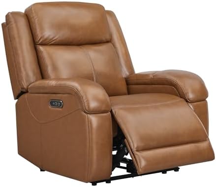 Watson & Whitely Genuine Leather Power Recliner Chairs for Adults, Wall Hugger RV Recliner with Power Headrest & Charging Ports, Electric Recliner Sofa Chair for Living Room, Saddle Brown