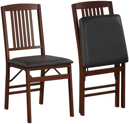 Giantex Folding Dining Chairs Set of 2, Solid Wood Frame, Foldable Wood Kitchen Chairs with Padded Seat, Max Load 400 Lbs, No Assembly, Armless Side Chairs for Apartment Dining Room, Brown & Black
