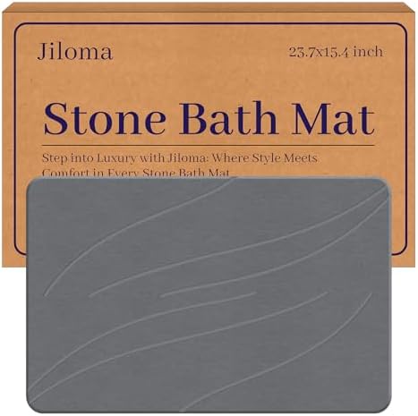 Stone Bath Mat Diatomaceous Earth Shower Mat Non-Slip Super Absorbent Bathroom Floor Mat Quick Drying Natural Easy to Clean(24 * 16 Grey)