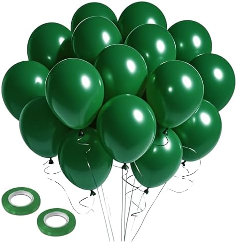 Dark Green Balloons 12 inch, 160pcs Green Ballons with Ribbons Latex Party Balloons for St. Patrick's Day, Baby Shower, Jungle Forest Themed,Football, Christmas, Birthday Party Decoration