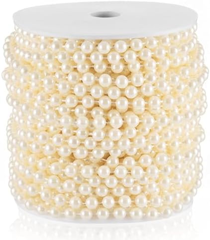 Craft String Pearls 6MM Pearl Bead, 66 Feet Ivory Faux Pearl Garland Spool Roll Strand Wedding Party Decoration, Christmas Tree Decorations