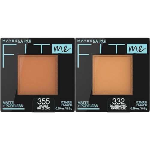 Maybelline Fit Me Matte + Poreless Pressed Face Powder Makeup & Setting Powder, Coconut & Golden Caramel, 1 Count Each