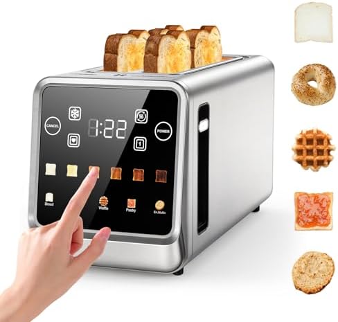 4 Slice Toaster, Digital Smart Touch Screen with Memory Function, Single Slot Tech, Stainless Steel Toaster Wide Slot for Bagels | 6 Toast Settings & 5 Bread Types | Defrost & Reheat