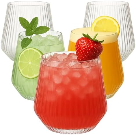 40 count Origami Ripple Unbreakable Stemless Plastic Wine Champagne Whiskey Glasses Elegant Durable Disposable Indoor Outdoor Ideal for Home, Office, Bars, Wedding, Ribbed 12 Ounce Cups (Clear)